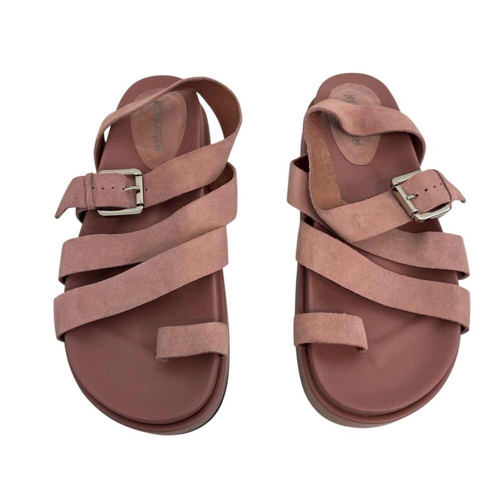 Jeffrey Campbell Size 9 Pink Getaway Footbed Suede Flatform Strappy Sandals - Picture 3 of 9